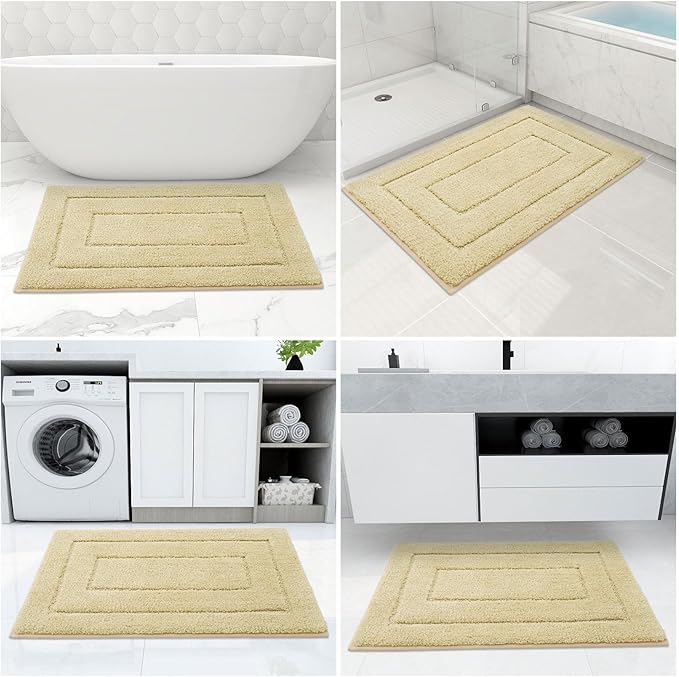 Buganda Bathroom Rugs, 47" x 24", Soft and Absorbent Microfiber Bath Rugs, Non-Slip Shaggy Shower Carpet, Machine Wash Dry Bath Mats for Bathroom Floor, Tub and Shower, Beige