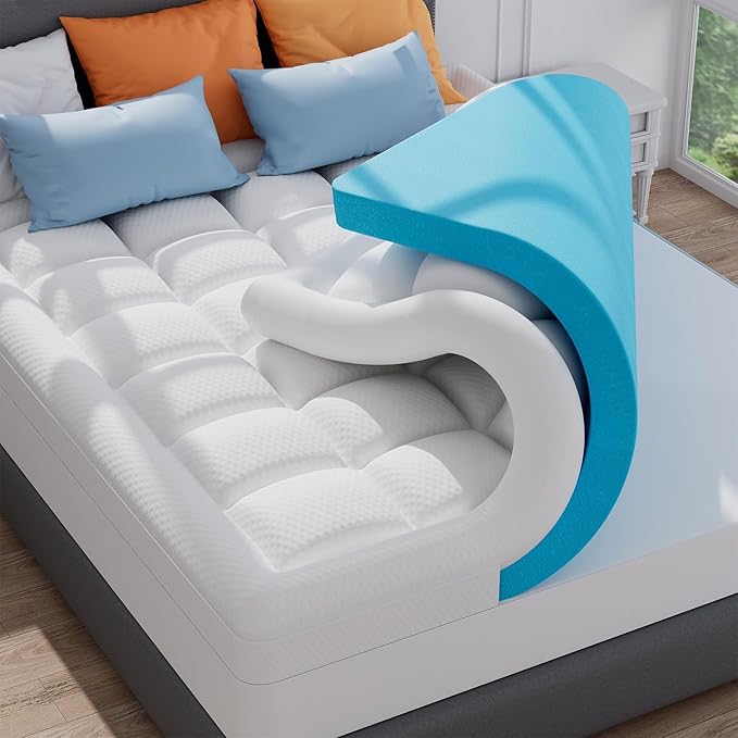 ELEMUSE 3 Inch Cooling Memory Foam Mattress Topper RV King, 2 Inch Pressure-Relief Memory Foam and 1 Inch Thick Soft Viscose Made from Bamboo Pillow Top for Hot Sleepers, Removable & Washable Cover
