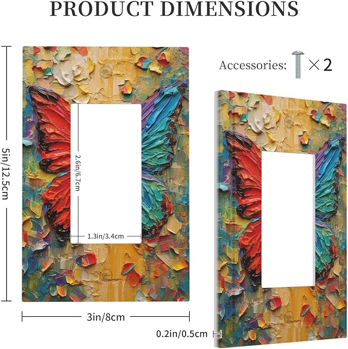 Decorative Outlet Covers Colorful Butterfly Animal Insects Wall Art Abstract 1 Gang Single Rocker Light Switch Cover Plate Wall Plates GFCI Faceplate for Bedroom Home Decor