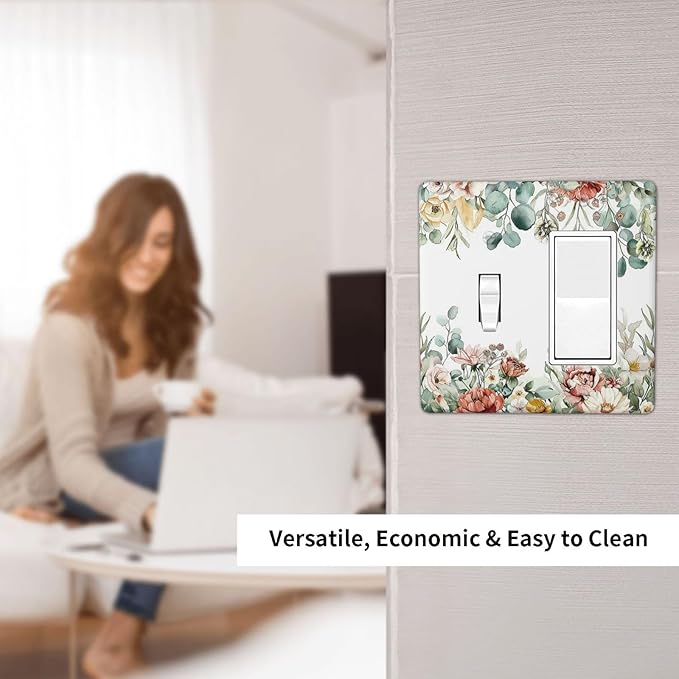 Outlet Covers Vintage Boho Floral Leaves Rustic Sage Botanical 1 Toggle 1 Rocker Combination Decorative Wall Plate Electrical Switch Plates Light Switch Cover Plate for Bedroom Home Decor