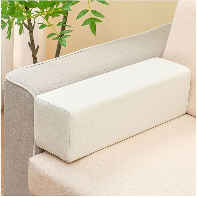 Couch Arm Rest Pillow, High Density Foam Armrest Cushion Removable Pillowcase Washable Elbow Support, Thicken High Density Foam Pad for Recliner Sofa, Bed, Armchair(Off-white,31.5X5.9X4.7in)