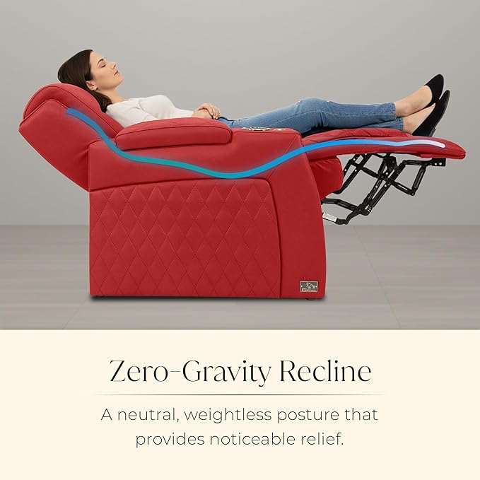 Seatcraft Apex Zero-Gravity CoolZero Italian Leather Home Theater Seating, Powered Headrest, Powered Lumbar, Powered Recline, Row of 4 Dual Loveseats, Red