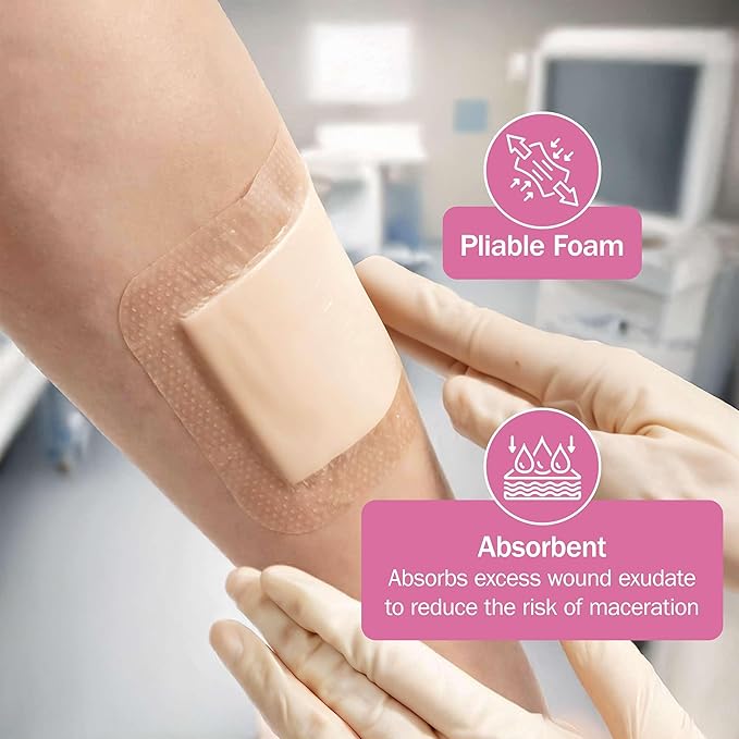 Bordered Silicone Foam Bandages - 10 2x2 Sterile Silicone Foam Dressings for Wound Care, & Dressings - Absorbent Bed Sore Protectors - Good for Sensitive Skin