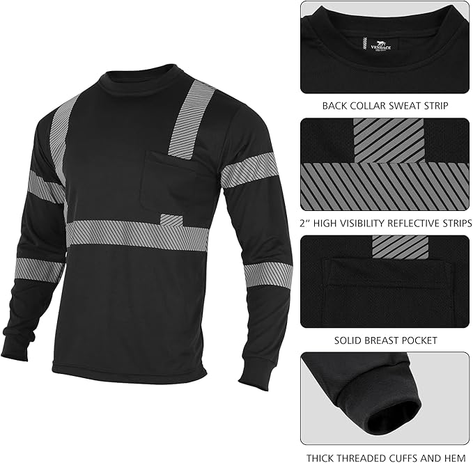 VENDACE Safety Reflective High Visibility Long Sleeve Shirts ANSI Class 3 Hi Vis Construction Work T Shirts for Men