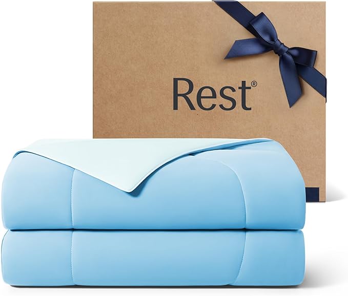 REST® Evercool® Cooling Comforter, Twin/Twin XL, Blanket for Hot Sleepers, All Season Bedding to Keep Cool for Night Sweats, Breathable Lightweight Blanket, 68"x90" Inches, Aqua Blue