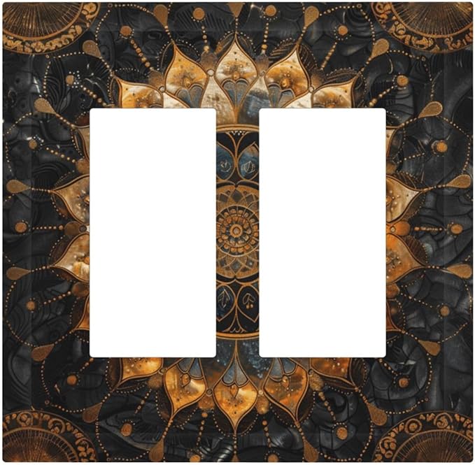 Cool Colorful Mandal Flowers Boho Floral Decorative Outlet Covers 2 Gang Double GFCI Rocker Electrical Wall Panels Light Switch Cover Plate for Bed Room Living Room Decor