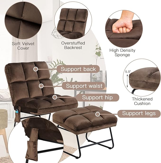 Giantex Massage Chair with Ottoman, 5 Vibration Modes & 4 Massage Motors, Tapping for Back & Lumbar, Velvet Sofa with Remote Control, Side Pocket, Electric Massage Couch for Living Room Bedroom Balcon