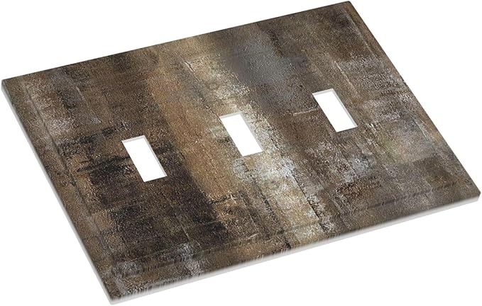 Decorative Switch Plates Old Vintage Copper Rustic Rusty Modern Tan Brown 3 Gang Wall Plate Triple Toggle Light Switch Cover Faceplate Electrical Wall Panels for Farmhouse Cabin Decor