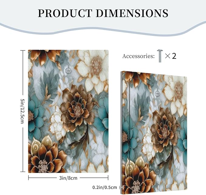 Vintage Marble Floral Gold/Green/White Metal Flowers 1 Gang Blank Light Switch Covers Plate Decorative No Device Wall Plate Coves Electrical Switchplate Dimmer Faceplate for Bathroom
