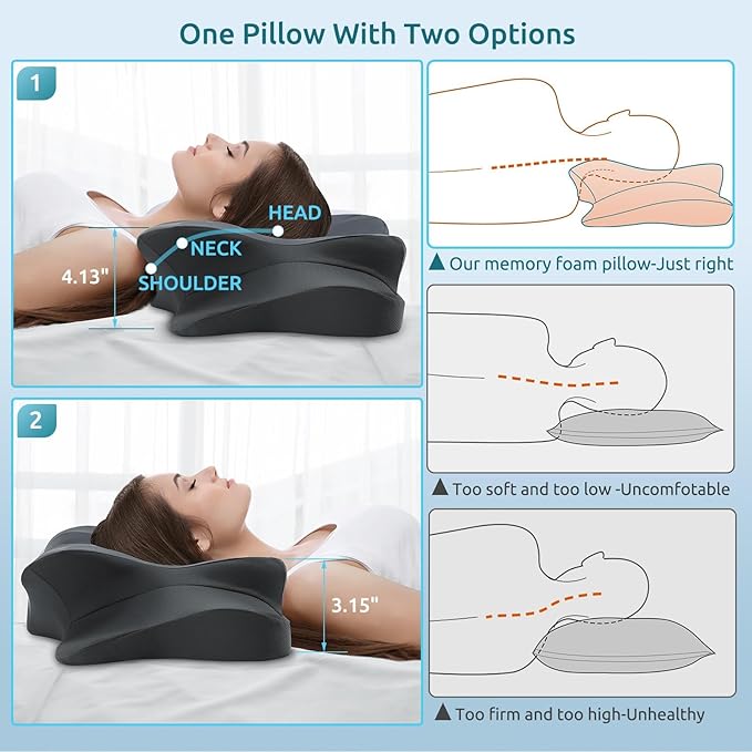 DONAMA Cervical Pillow for Neck and Shoulder,Contour Memory Foam Pillow,Ergonomic Neck Support Pillow for Side Back Stomach Sleepers with Pillowcase-Standard Size