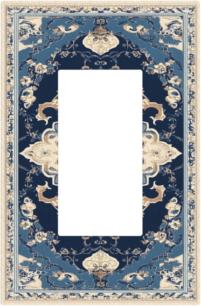 Decorative Outlet Covers Boho Beige Navy Blue Medallion 1 Gang Rocker Light Switch Cover Plate Single Gfci Light Switch Covers Wall Plate for Country Bathroom Bedroom Decor