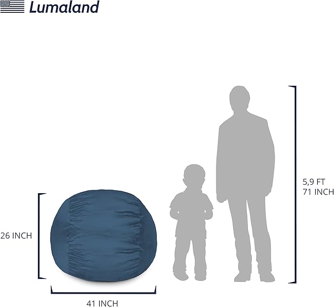 Lumaland Luxurious 3ft Bean Bag Chair with Microsuede Cover - Ultra Soft, Foam Filling, Washable Bean Bag Sofa for Adults, Teenagers, Kids, Pets - Sack Chair for Living Room, Bedroom - Navy Blue