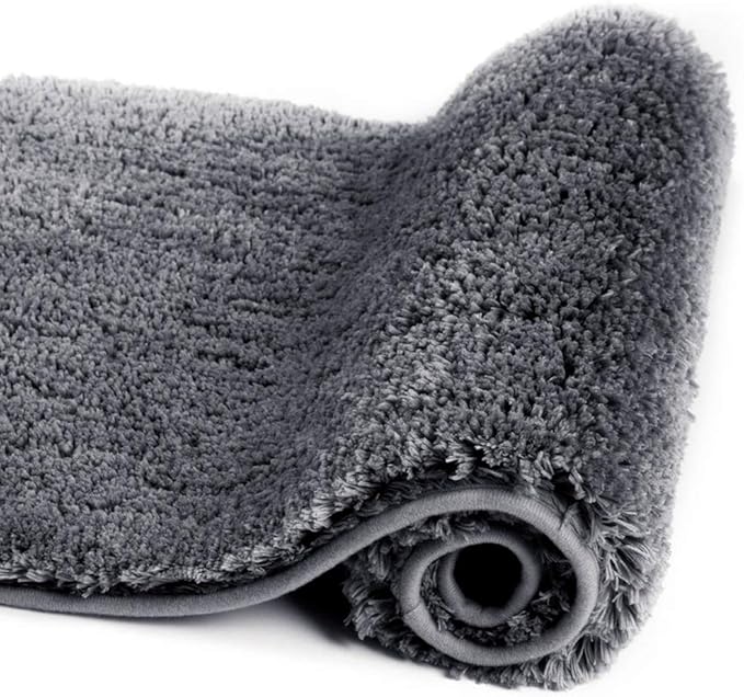 Walensee Bath Rug Non Slip Mat (20 x 32, Dark Grey) Water Absorbent Soft Microfiber Shaggy Machine Washable Thick Plush Shower Mat for Bathroom