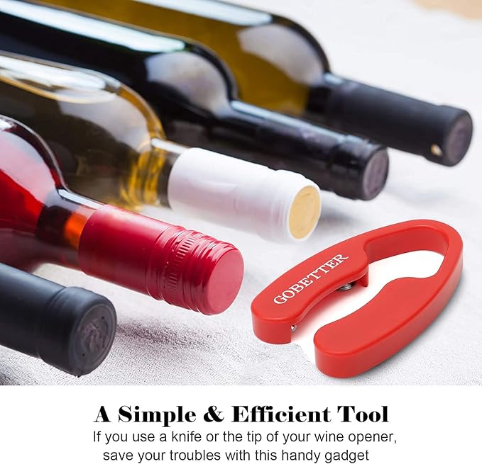 GOBETTER 2 Pcs Wine Foil Cutter Magnetic Design, 4 Stainless Blades Foil Remover Wine Bottles Opener Accessory, Removes Foil Top Effortlessly for Wine Lovers, Red