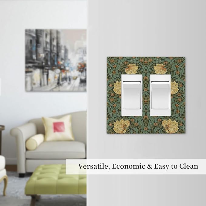 Decorative Outlet Covers William Morris Floral Vintage Flowers Pattern 2 Gang Double GFCI Rocker Electrical Wall Panels Light Switch Cover Plate for Bedroom living Room Decor