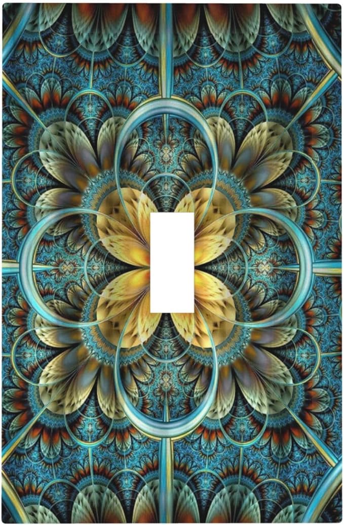 Light Switch Cover Boho Fractal Mandala 1 Gang Wall Plate Cover Bohemia Single Toggle Outlet Covers Decorative Switchplate Electrical Faceplate for Bathroom Bedroom Decor