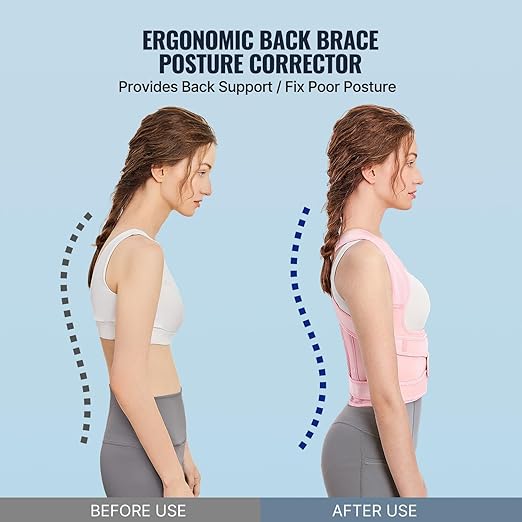 Posture Corrector for Women and Men, Adjustable Back Brace with Full Back Support, Shoulder Straightener for Spine Alignment, Kyphosis, Hunchback, Scoliosis, Lumbar, Spine, Pink (Large)