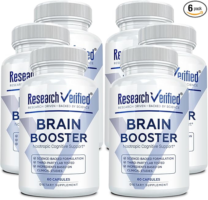 Research Verified Brain Booster - Brain Supplement for Memory and Focus, Nootropic Supplement for Cognitive Support - 360 Vegan Capsules - 6 Bottles