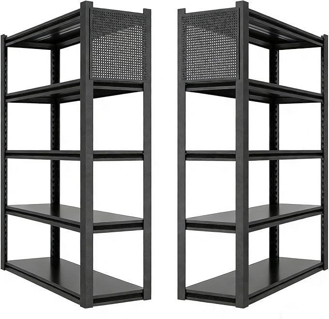 2 Sets Storage Shelves with Pegboard,59" W 24" D Heavy Duty Garage Shelving Units and Storage,Metal Shelving Adjustable Shelves,Garage Storage Rack,Industrial Utility Shelf Organization