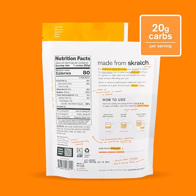 Skratch Labs Hydration Powder | Sport Drink Mix | Electrolytes Powder for Exercise, Endurance, and Performance | Orange | 20 Servings | Non-GMO, Vegan, Kosher