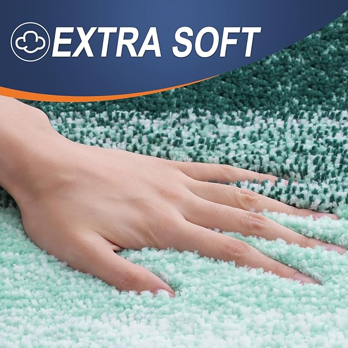 OLANLY Bathroom Rug Set 2 Piece, Soft Absorbent Microfiber Bath Rug Set, Non-Slip, Machine Wash Dry, Plush Shaggy Bath Mats for Bathroom (47"x20"+24"x16", Blackish Green)