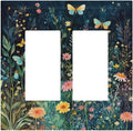 Decorative Outlet Covers Boho Vintage Floral Flower Butterfly 2 Gang Double GFCI Rocker Electrical Wall Panels Light Switch Cover Plate for Bedroom Home Decor
