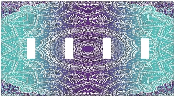 Light Switch Cover Ombre Modern Mandala Floral Geometric 4 Gang Switch Plate Quad Toggle Wall Plates Decorative Switchplate Electrical Outlet Cover Plates for Bathroom Bedroom Decor