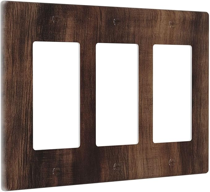 Decorative Outlet Covers Rustic Farmhouse Brown Wood Barn Door 3 Gang Gfci Wall Plate Triple Rocker Light Switch Cover Plate Switch Plate Covers for Bathroom Decor