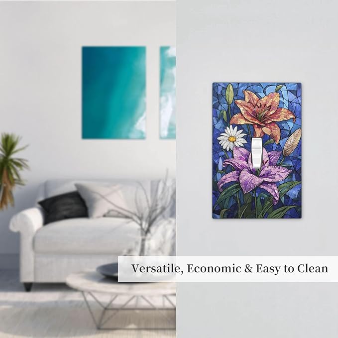Decorative Light Switch Cover Vintage Colorful Flower Oil Painting Style 1 Gang Single Toggle Device Electrical Faceplate Switchplates Decorator Outlet Wall Plate for Bedroom Bathroom Decor