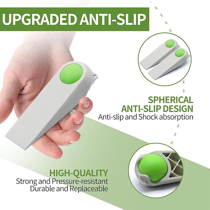 Door Stoppers for Bottom of Door, Rubber Door Stopper Wedges, Door Holders for All Types of Surfaces, 2 Pack Magic Ball Door Stops, 5 inch, Beige and Green