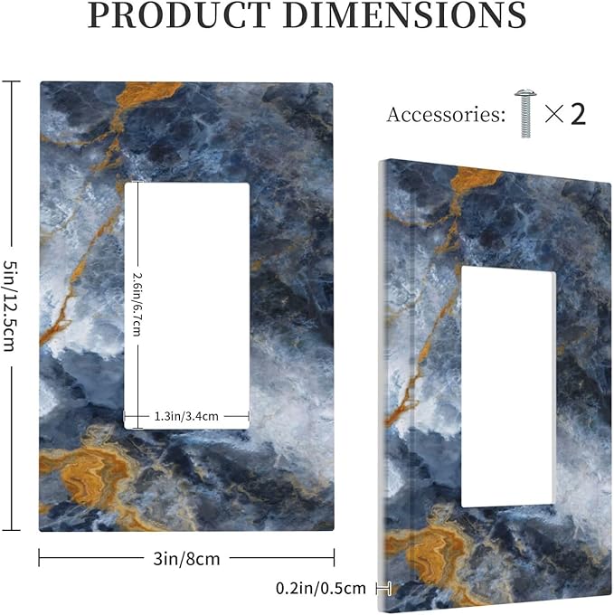 Decorative Outlet Covers Gold Dark Blue Gilt Haze Marble 1 Gang Rocker Light Switch Cover Plate Single Gfci Light Switch Covers Wall Plate for Bathroom Decor