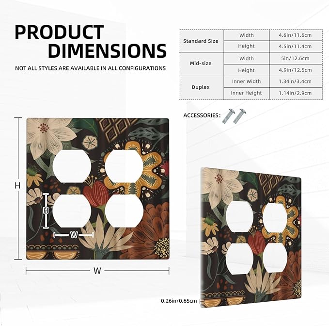 Morden Abstract Bohemian Floral Botanical Outlet Covers 2-Gang Duplex Light Switch Cover Plate Decorative Gfci Wall Plate Electrical Receptacle Switchplate Plug Faceplate for Bathroom Decor