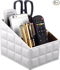 Fashionable PU Leather TV Remote Control Holder with 3 Compartments,Multifunction Desktop Organizer Holder, Media Accessory Storage & Organize Controllers (white)…