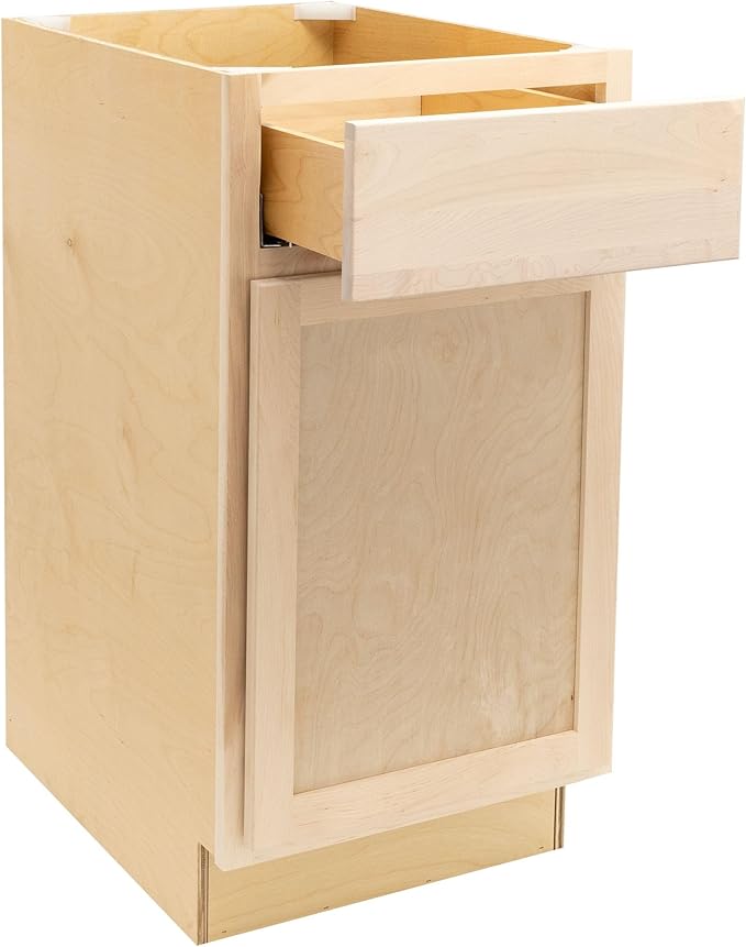 Quicklock RTA (Ready-to-Assemble) | Base Kitchen Cabinets - Shaker Style | Made in America (Raw Maple, 15" Wx34.5 Hx24 D Base)