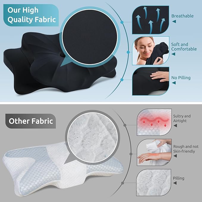 DONAMA Cervical Pillow for Neck and Shoulder,Contour Memory Foam Pillow,Ergonomic Neck Support Pillow for Side Back Stomach Sleepers with Pillowcase