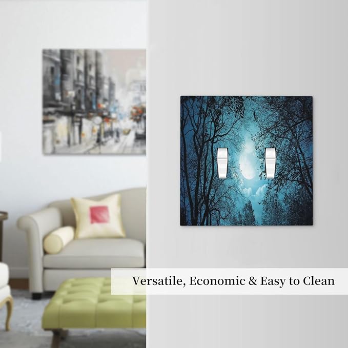 Light Switch Cover Teal Full Moon Forest 2 Gang Wall Plate Double Light Switch Plate Turquoise Toggle Decorative Outlet Covers Electrical Switchplate for Bathroom Bedroom Decor