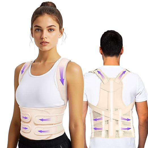 TEE TEA Posture Corrector for Women & Men – Adjustable Back Support Brace for Neck, Shoulder & Spine Muscle Relief – Improve Posture, Comfort & Confidence – Invisible & Comfortable Design (Beige, Small)