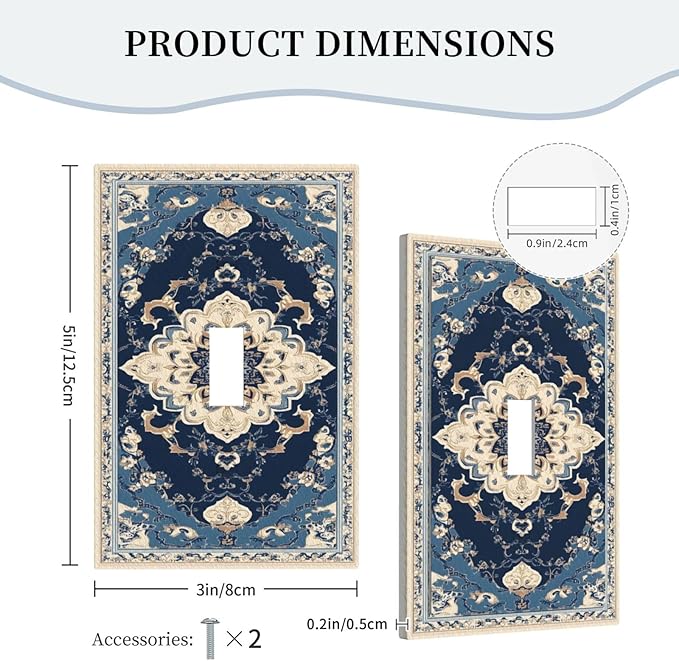 Decorative Light Switch Covers Boho Beige Navy Blue Medallion 1 Gang Light Switch Cover Plate Single Toggle Wall Plate Outlet Covers Wall Plate Dimmer Faceplate for Country Bathroom Bedroom