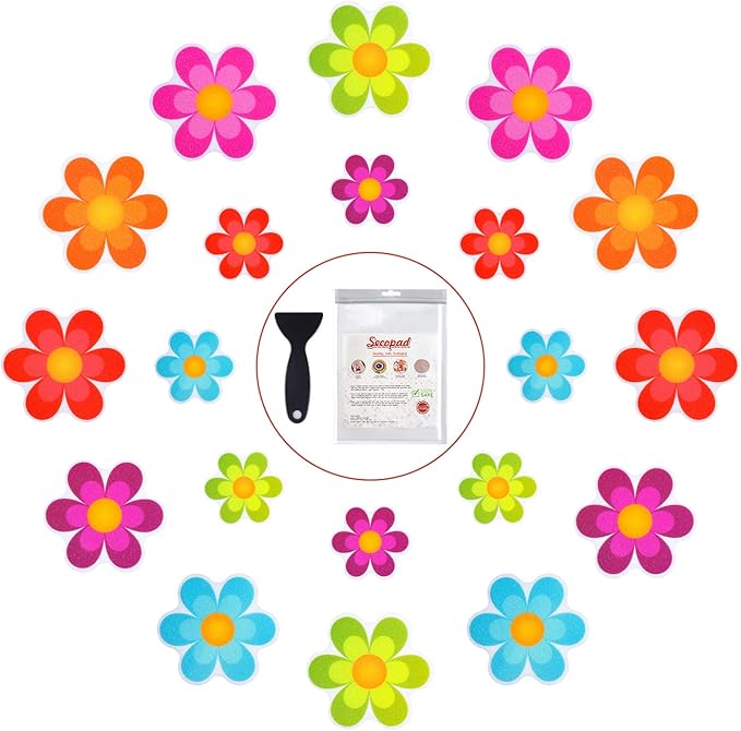 Original Bathtub Stickers Non-Slip, Safety Shower Treads Adhesive Bright Flowers Appliques with Premium Scraper