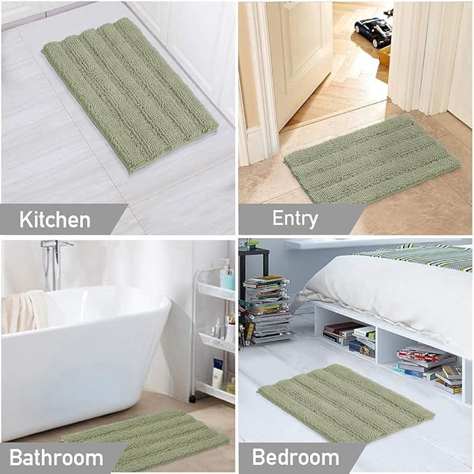Turquoize Chenille Bathroom Rugs Set Non-Slip Bath Mats Extra Soft and Absorbent Shaggy for Floor Indoor Mat Kitchen/Entryway (20" x 32" and 17" x 24"), Eucalyptus