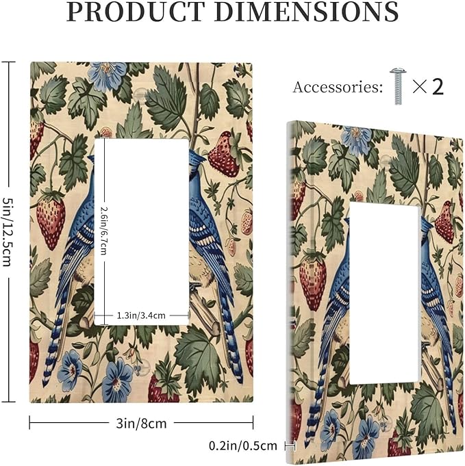 Decorative Outlet Covers Vintage Floral Bird Strawberry Thief William Morris 1 Gang Single Rocker Light Switch Cover Plate Wall Plates GFCI Faceplate for Bedroom Home Decor