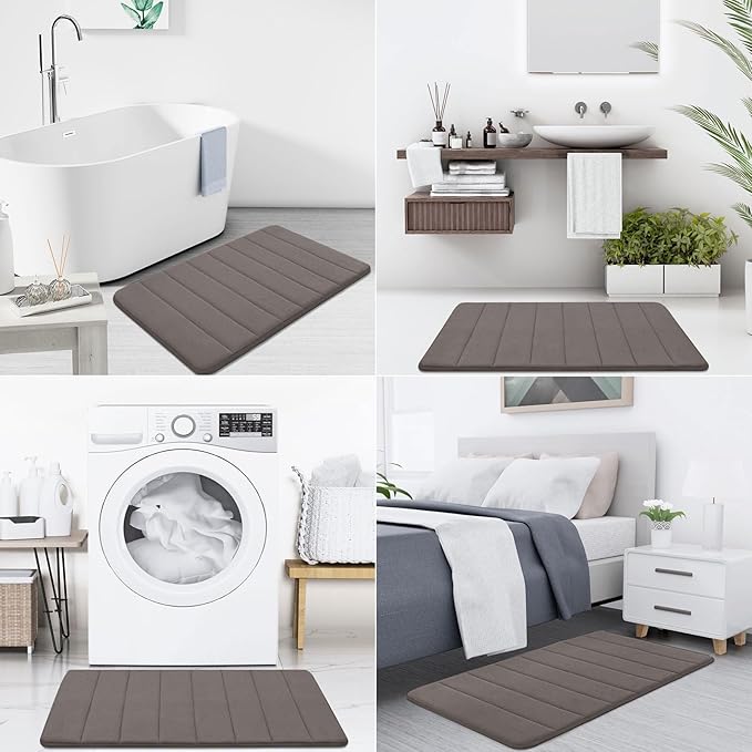 Buganda Memory Foam Bath Mat, 70" x 24", Ultra Soft and Non-Slip Bathroom Rugs, Water Absorbent and Machine Washable Bath Rug Runner for Bathroom, Shower, and Tub, Taupe