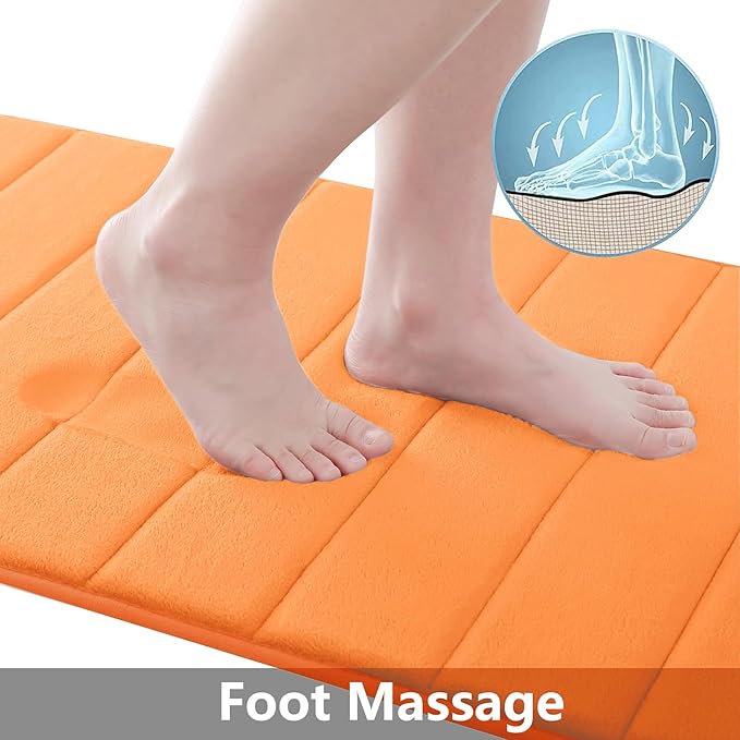 Buganda Memory Foam Bath Mat, 47" x 24", Ultra Soft and Non-Slip Bathroom Rugs, Water Absorbent and Machine Washable Bath Rug Runner for Bathroom, Shower, and Tub, Orange