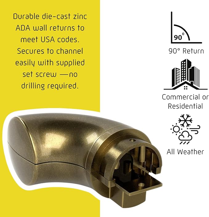 Promenaid 11ft ADA Handrail Kit - Architectural Bronze - Complete Indoor/Outdoor Handrail for Stairs - 1.6" Round Anodized Aluminum Railing with 5 Antique Brass Pivoting Brackets & ADA Wall Returns