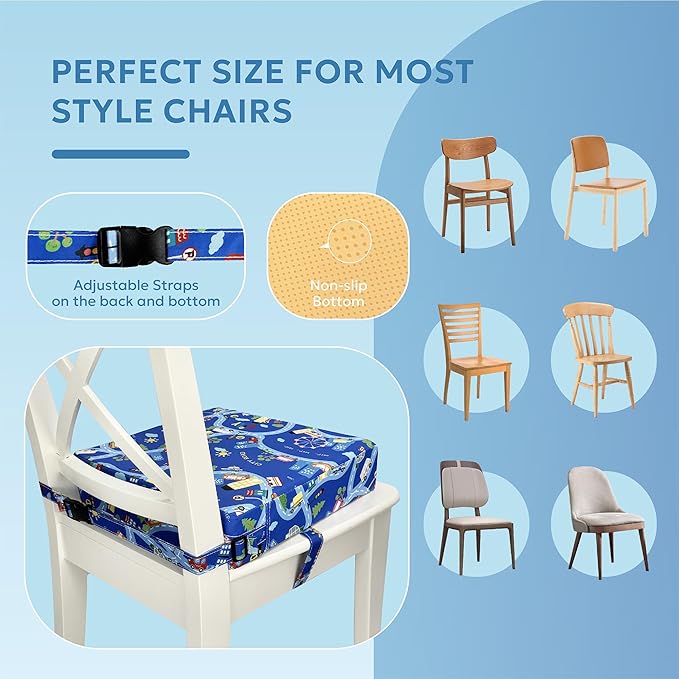 Toddler Booster Seat for Dining Table,Portable Kids Booster Seat - Adjustable, Non-Slip, Lightweight & Easy to Clean (Blue)