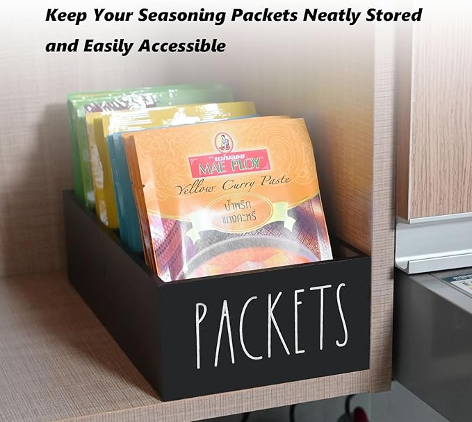 CHONIC Seasoning Packet Organizer, Pantry Organizer, Food Packet Storage Organizers, Modern Farmhouse Kitchen Organization Bins for Food Mixes, Spices, Gravy, Taco, and Dressings Packets (Black)