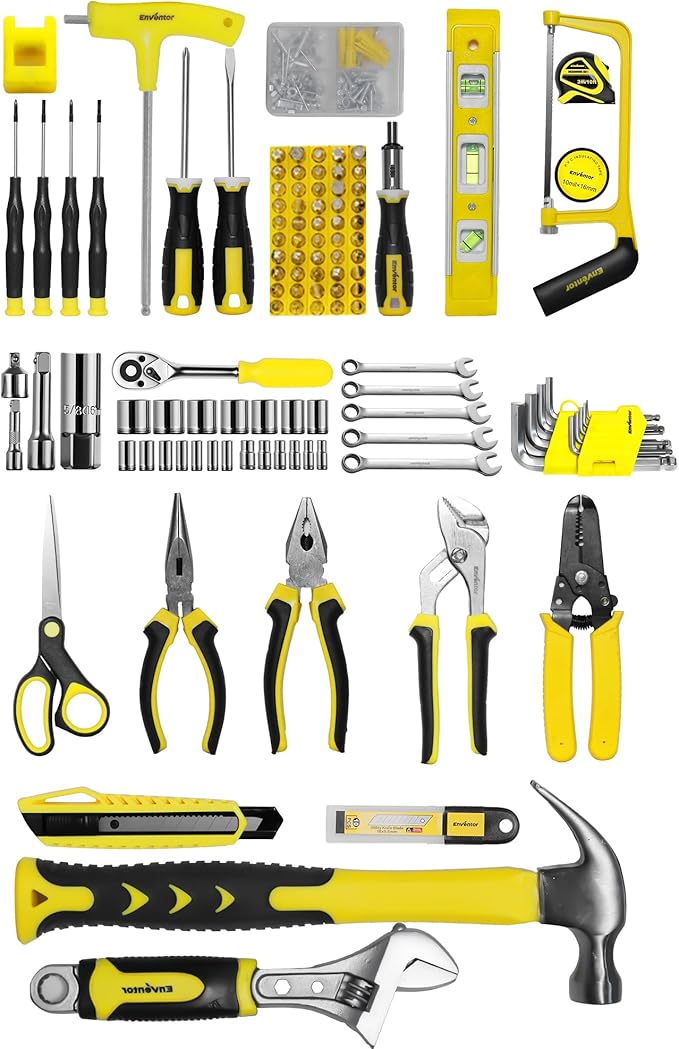 Enventor Home Tool Kit, 220 Piece Hand Tool Kit with Toolbox Storage Case, Basic Household Auto Repair Tool Set for Home Repairs Men Women DIY, Auto Maintenance, General Use, Household Repair Tools