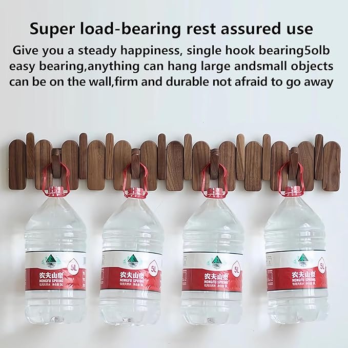 Wall Mounted Piano Key Hanger | Flip Style Hook | Entrance Wall Art Hook, Made of Oak Wood (3 Times Painted, 4 Times Polished) (Arc Walnut, 10Hooks)