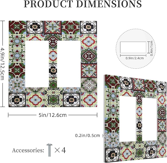 Decorative Outlet Covers Talavera Tile Decal 2 Gang Double GFCI Rocker Electrical Wall Panels Light Switch Cover Plate for Bedroom Bathroom Decor