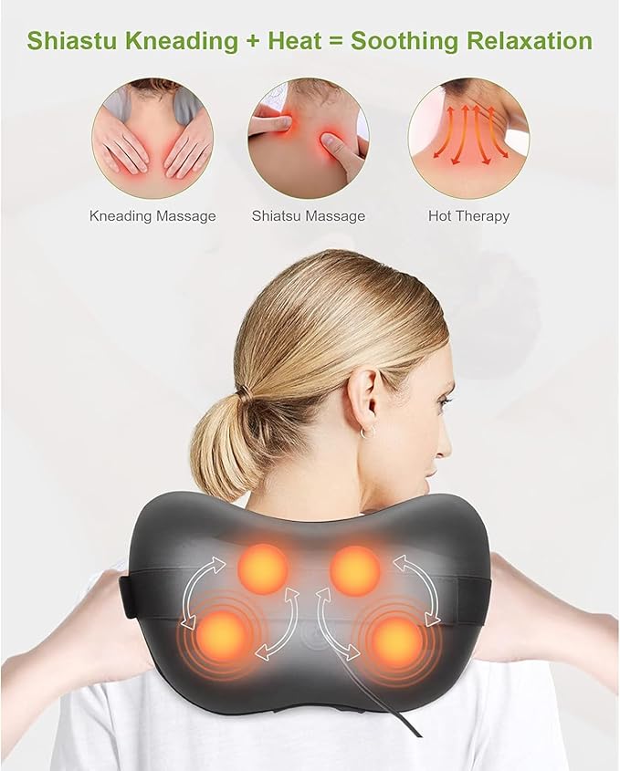 Ugift Back Massager Pillow with Remote Control -Deep Tissue Neck Massager with Heat and Shiatsu Kneading for Shoulder Leg Foot Body Pain Relief -Massage Pillow for Home Car Office Gifts for Women/Men